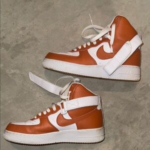 Orange and White  Nike Air Force One High-Top Sneakers